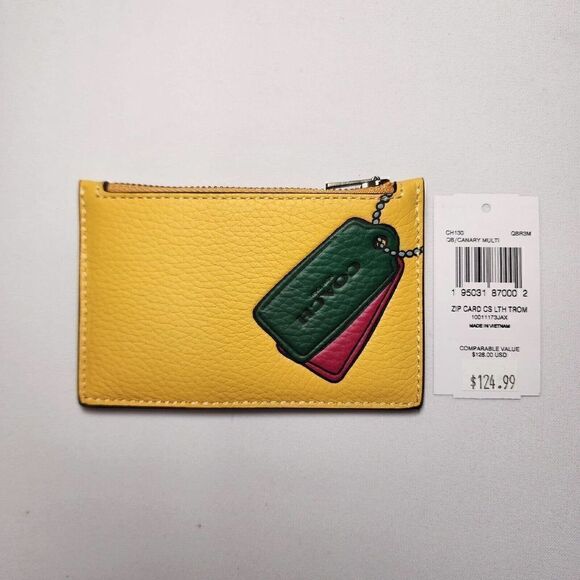 NWT Coach CH130 Zip Card Case With Trompe L'oeil Print Canary Yellow - Picture 1 of 3